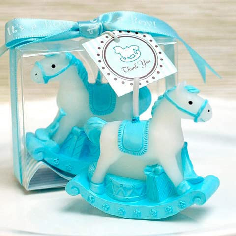 Lote 20 Velas Caballo Balancín Azul Bautizo. Regalos Originales de velas como motivo detalle de bautizo de niño. Babyshower.