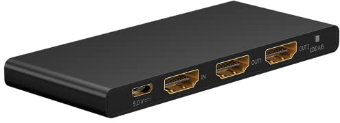 goobay HDMI Splitter 1 auf 2, 4K 60Hz Verteiler 1x2 für 2 Monitore, 18Gbit/s, HDCP 2.2, Dolby Atmos, Aluminiumgehäuse, inkl. Netzteil, schwarz - 58481