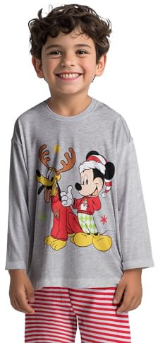 United Labels Disney Mickey Mouse Schlafanzug für Jungen, Micky und Pluto, Grau Rot, 110 116, Pyjama Set lang, Schlafanzug Weihnachten