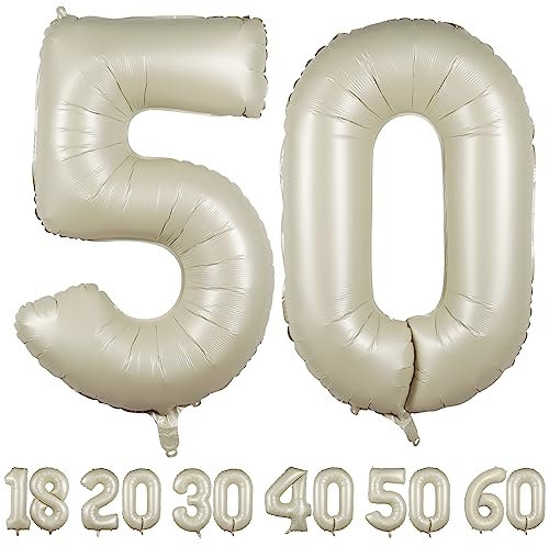 luftballon 50 jahre | Beige50 ballons-40-101cm 50 Geburtstagsdeko -50 Folienballon Zahl Deko zum Geburtstag fliegt mit Helium 50 Geburtstag für Männer Frauen 50 Geburtstagsparty Jubiläum