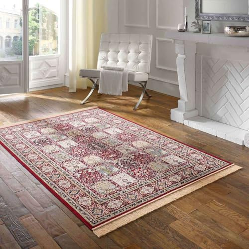 Taracarpet Teppich Palazzo Royal Vintage Felder Moud rot 160x230 cm Kurzflor Orientteppich für Wohnzimmer Esszimmer und Schlafzimmer