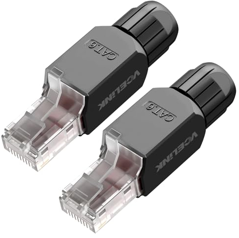 VCELINK KJ22 Conector RJ45 sin Herramienta para Cat6/Cat5E/Cat5 Cable Ethernet - 1000Mbps, Fácil de Instalar, Negro, 2 Unidades