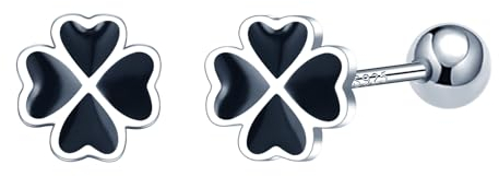 CONILOK Tropfkleber Kleeblatt Stern Ohrringe Silber 925 Stecker Ohrstecker Ohrhänger Schwarze Damen Schmuck Ohrring Geschenke für Frauen Mädchen Freundin Mutter Geburtstag Weihnachtstag Valentinstag
