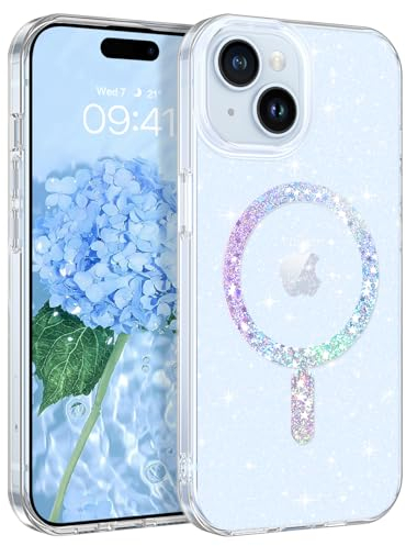 YINLAI für iPhone 15 Plus Hülle Kompatibe mit Magsafe,iPhone 15 Plus Hülle Transparent Glitzer Leicht Dünn TPU Bumper PC Schale Cover Case Handyhülle iPhone 15 Plus 6.7 Zoll,Crystal Klar