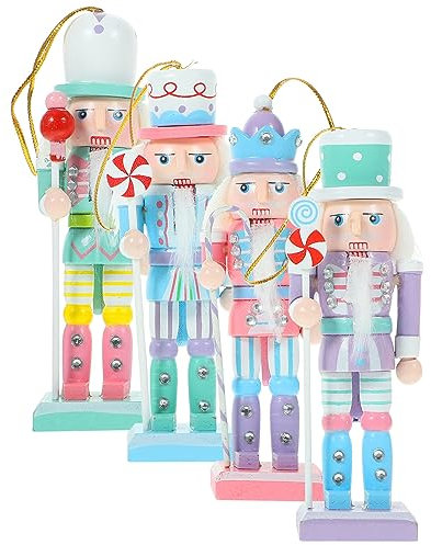 Veemoon Dekoration 4-Teiliges Weihnachts-Nussknacker-Soldaten-Ornament-Set Hölzerne Nussknacker-Hängedekoration Kleine -Statue Für Weihnachtsdekoration Ornament