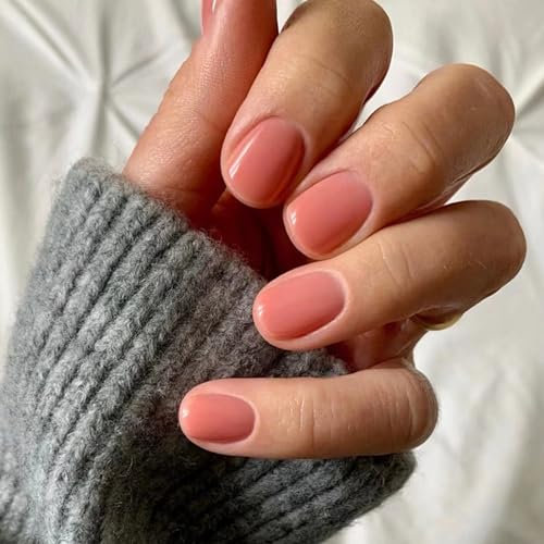 Ceboic Français Faux Ongles Court Carré Couleur Pure Press on Nails Ballerine Glossy Glänzend Ongles à Coller Acrylique Pleine Couverture Ongles à Presser 24Pcs pour Femmes et Filles(Fard à Joues)
