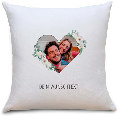 OWLBOOK® Fotogeschenke mit eigenem Foto Personalisierte Geschenke für Freund Männer Fotokissen mit eigenem Foto mit Füllung Personalisiert mit Foto Rose Herz Flauschig 40x40