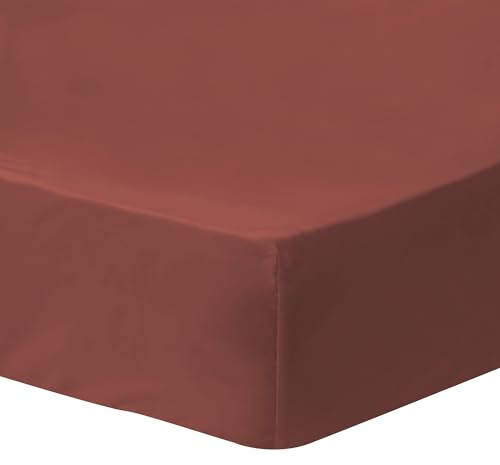 MATT & ROSE Drap Housse Uni Coton LAVÉ 2 Personnes | 100% Coton Lavé | Oeko-TEX | Drap Housse 140x190/200 cm - Bonnet 30 cm | Lie de Vin