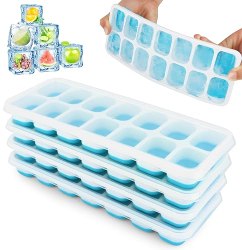 4 Stück Eiswürfelform, Eiswürfelform für Eiswürfel, Mit Deckelm, Eiswürfelbehälter mit Deckel 56, für Whisky, Eis, Cocktails, Getränke, Gefrierschrank, Obst (Blau)