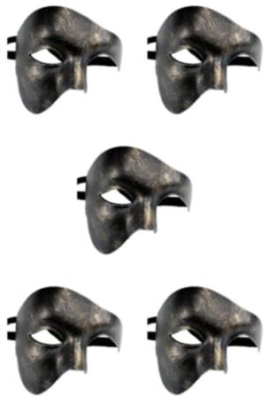 susiodeu 5 Ensemble de Demi- Pour masque à large application pour les fêtes et événements masqués Masques de mascarade en plastique léger Noir or brossé, Or brossé noir 5Ensemble