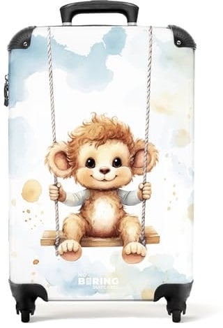 NoBoringSuitcases.com Kinderkoffer, Kinder Koffer, Koffer Groß, Koffer Kinder, TSA Schloss, Trolley Koffer Mittelgroß, Kindertrolley, Koffer Mittelgroß (Kleiner AFFE - Hellbraun, 67 cm - 72 L)