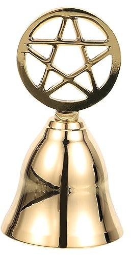 Cabilock Campana De Mano De Latón Dorado para Ceremonia De Tarot Campana De Servicio para Restaurante De Altar Diseño De Pentagrama