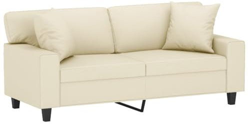 vidaXL Sofa 2 Sitzer, Couch mit Zierkissen, Liegesofa für Wohnzimmer, Polstersofa Sessel Relaxsofa Loungesofa Relaxcouch, Creme Kunstleder