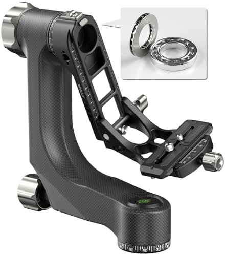 Treppiede professionale, testa Gimbal, in lega di alluminio CNC Heavy Duty 360°, con piastra a sgancio rapido Arca-Swiss da 1/4, per fotocamere DSLR, portata fino a 20 kg