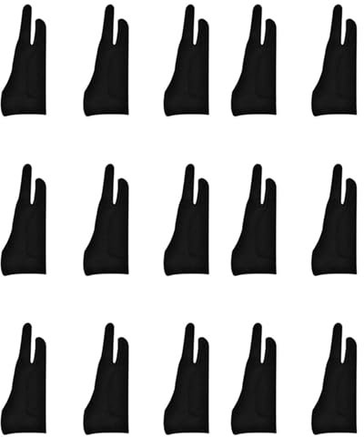 Juwaacoo 15 guantes de artista para tableta, guantes de dibujo digital, guantes para dedos gruesos, palmas de mano, guantes repelentes para gráficos (M)
