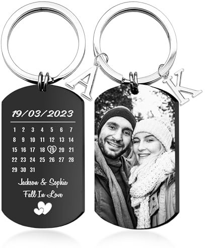 Easycosy Porte Clef Personnalisable Porte-Clés Personnalisé Photo et Texte Gravé Recto et Verso, Idéal Cadeau Personnalisé pour Femmes Homme Garçons Filles Mère Pères Ami en Acier Inoxydable
