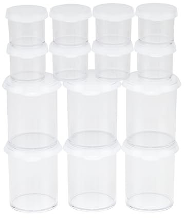 Creative Mark Assorted Pack of 14 Storage Cups - 8 Small 10 ml & 6 Large 45 ml Durable Clear Plastic Paint Containers with Lids for Artists, Students, Professionals