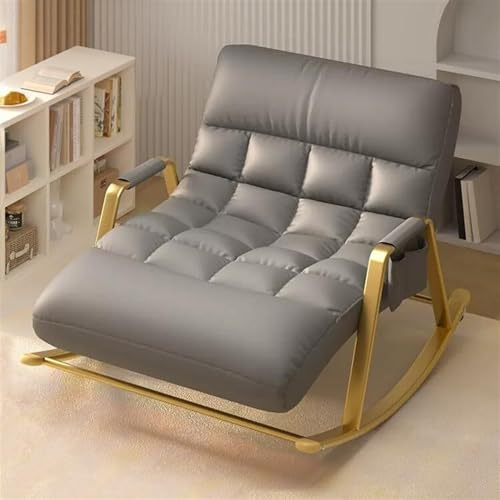 YXCUIDP Gepolsterter Schaukelstuhl Doppelschaukelstuhl Mit Seitentasche, Moderner Relaxsessel Mit Rückenlehne, Sessel Mit Fußhebel, Tragkraft 250Kg for Schlafzimmer, Wohnzimmer(Grey,Gold Frame)
