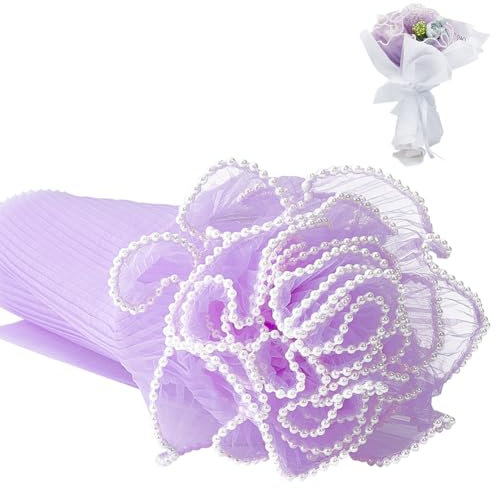 BENECREAT 4m Netzpapier Zum Einwickeln von Blumen, 270mm Lila Blumenstrauß-Verpackungspapier, Zerknittertes Gewelltes Netzgarn Mit Perlenrand Für Hochzeitsblumen, Floristen-Geschenkbedarf