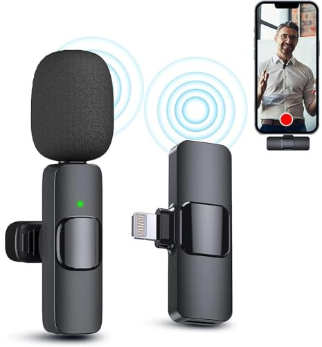 Micro Cravate sans Fils pour iOS,Mini Microphone Plug-Play Professionnel,Mini Micro pour Smartphone,Mini Micro iOS Telephone,Wireless Lavalier Microphone pour Enregistrement Vidéo,Podcast,Youtube
