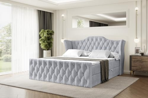 ALTDECOR Boxspringbett mit Matratze und Lattenrost, Boxbett, Topper, Fußteil, Polsterbett mit Bettkasten, Bett mit Stauraum H4-Matratze, Doppelbett, Springboxbett - Vila-Z - 180x200 - Grau Monolith
