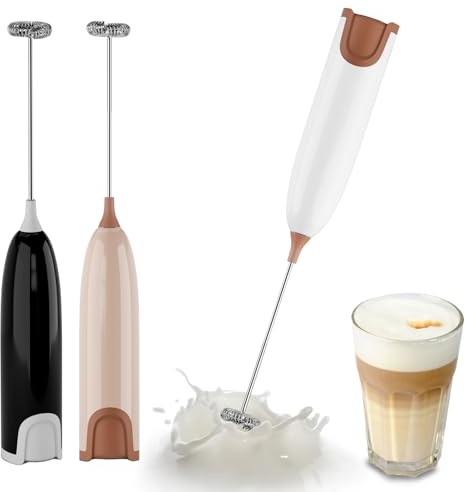 Aischens Frullino Montalatte Elettrico Portatile, Mini Frullatore e Miscelatore Elettrico Cappuccino, Mini Sbattitore per Uova, Montalatte Manuale per Latte Matcha Caffè Cioccolata Calda (Nero)