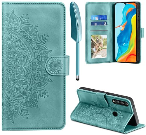 EASDNB Lederhülle für Huawei P30 Lite Hülle, Handyhülle für P30 Lite Flip Wallet PU Leder Case [Kartenfach] [Magnet] [Standfunktion] Prägung Klapphülle Schutzhülle für Huawei P30 Lite, Grün