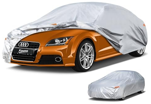 Kayme 6 Schichten Coupé Autoabdeckung Wasserdicht Atmungsaktiv, Vollgarage Autoplane für Sonne Staub Schutz, Universal für Audi TT, Mercedes SLK, Mazda MX-5, Peugeot 207CC, BMW Z3, Opel Tigra usw.