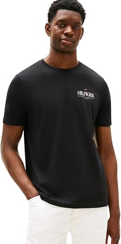 Tommy Hilfiger Herren T-Shirt Kurzarm Stack Tee Regular Fit, Schwarz (Black), S