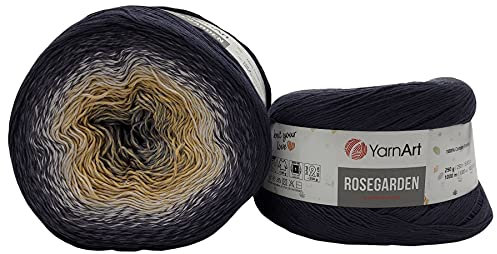 500g Ilkadim Export Rosegarden, 500 Gramm Bobbel Wolle Farbverlauf, 100% Baumwolle, Bobble Strickwolle Mehrfarbig (anthrazit grau ocker 323)