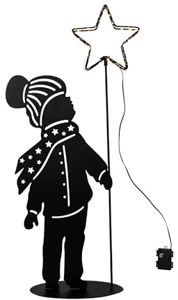 Spetebo LED Metall Weihnachts Aufsteller Kind mit Stern mit Timer - 60 cm - Deko Silhouetten Bild warm weiß beleuchtet Batterie betrieben - Weihnachten Advent Winter Garten Deko Beleuchtung