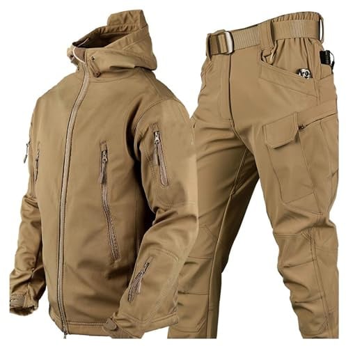 aromm Herren Weiche Shell Kapuze Taktische Jacke & Hosen Anzüge für Outdoor-Angeln Wandern Camping