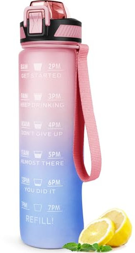 Gobravio Sports Water Bottle 1L, Leak Proof Water Bottle with Straw for Men & Women Reusable Durable BPA Free Tritan Drinking Cup with Brush