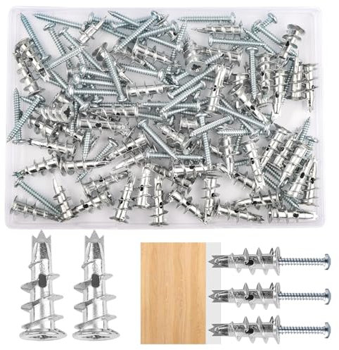 URHRHU 60 Pièces Cheville Placo, Chevilles pour Placoplatre Autoperceuses, Cheville Carreau de Platre pour Charge Lourde avec Vis pour la Fixation dans les Plaques de Plâtre, la Pierre, le Béton