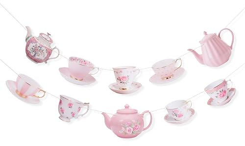 Tea Party Birthday Banner - Alice In Wonderland Teapot Bunting,Wonderland Wedding,Alice In Onederland Decor,Girls Birthday Banner (tea party)