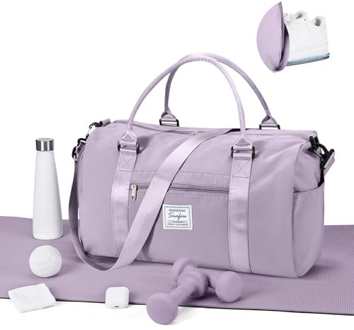 WEPLAN Sport Duffel Bag Damen Herren Sporttasche mit Schuhfach & Nassfach Reisetasche Handgepäck Tasche Sporttaschen Fitness Tasche Gym Bag Weekender Travel Bag Schwimmtasche Trainingstasche,Lila