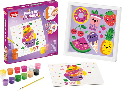 Maped CREATIV - Paint by Numbers - Kawaii Food Sweet - Painting Activity for Kids - Paint by Numbers Kit - Creative Hobby - Ages 7 and Above - 2 Designs Plus Frame Included