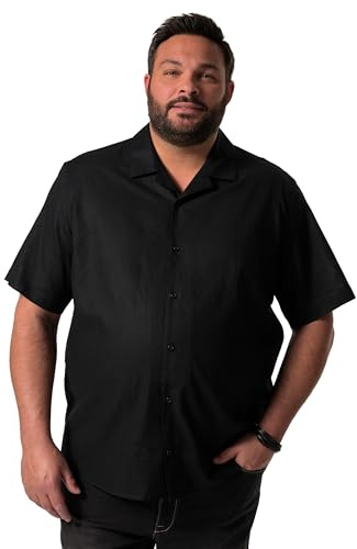 Men Plus Herren große Größen Übergrößen Menswear L-8XL Leinenmix-Hemd, Halbarm, Cubakragen, Cuba Fit schwarz 5XL 836640100-5XL