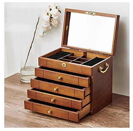 JQQJZLC Boîte à Bijoux 3/4/5 Boîte de Bijoux en Bois Complexe en Bois/Armoire/Armoire avec Serrure et Miroir Bijoux pour Les Femmes Collier d'anneau