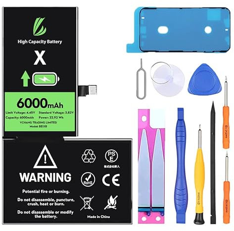 LL TRADER Batterie pour iPhone X, 6000mAh Batterie Lithium polymère Haute capacité avec Outils de réparation