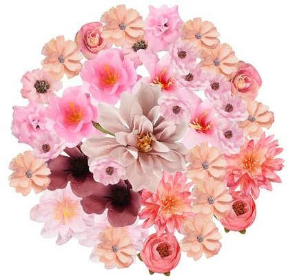 Zequech Lot de 35 Fleurs en Plastique pour Artisanat, Mini Fleurs décoratives en Rose, pour Bouquet de mariée, Tableau Mural, fête de Mariage, fête, Maison, Jardin, Bricolage, décoration, Accessoires