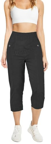 femiss Pantacourt 3/4 pour femme avec élastique - Pantalon court 3/4 doux d'été - Grande taille, Noir 2, 44