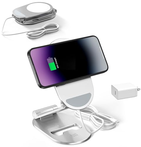 Minthouz Qi2 Magnetisches Wireless-Ladegerät, Faltbarer Ständer, 15-Watt-Schnellladestation, 2-in-1-Ladeständer für Magsafe, Magnetischer Ladeständer für iPhone 16/15/14/13/12 Serie, AirPods 4/3