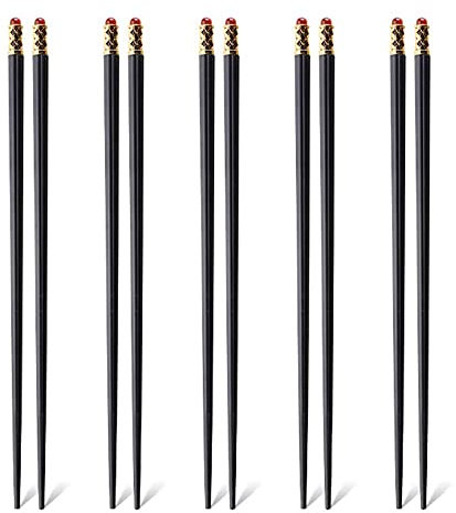 Bacchette riutilizzabili Set di 5 paia di bacchette riutilizzabili in fibra di vetro, bacchette lavabili in lavastoviglie, bacchette in stile cinese e coreano, bacchette da cucina in lega nere