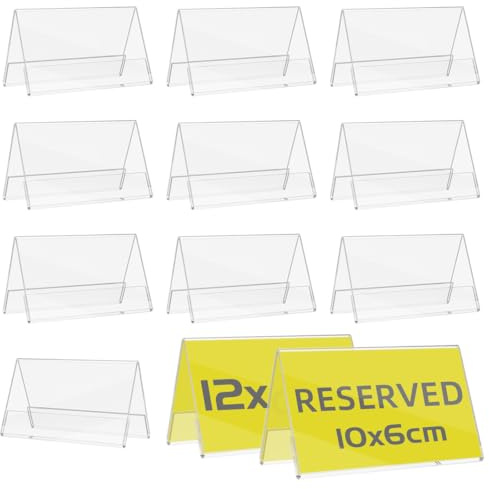 TAPKUA Acryl Tischschild Reserviert 10x6 cm, 12er Pack Leer Transparenter Doppelseitiger Tischsitzschilder, Sitzreservierungen Namensschild Info Schild für Restaurant Hotel Events (12 Stück)