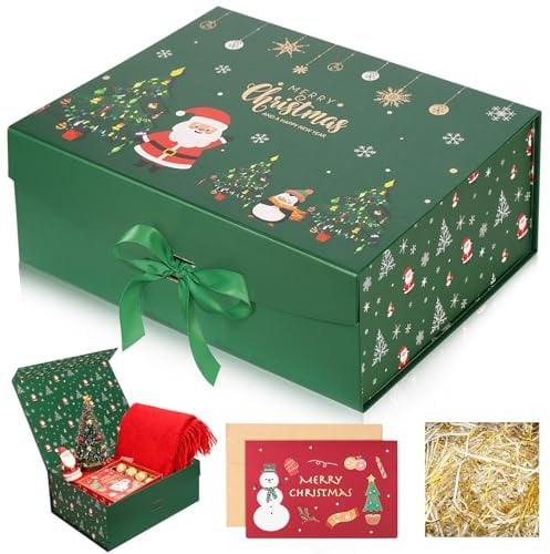 Weihnachten Geschenkbox Set, 29 * 22 * 10.8cm Geschenkkarton, Geschenkbox mit Schleife Grußkarte, Geschenkboxs mit Deckel Weihnachten, Rechteck Geschenkboxs für Weihnachtsgeschenke Verpackung