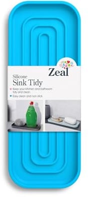 Zeal Silicone Sink Tray – Soap and Sponge Holder for Kitchen or Bathroom Sink, Non-Slip Silicone Organiser (Aqua Blue)