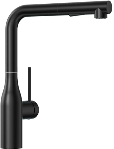 CECIPA Rubinetto Cucina Nero con Doccetta Estraibile, Miscelatore Cucina Nero con 2 Modalità di Getto, Rubinetto Lavello Estraibile di 40CM, Miscelatore Lavello Acciaio Inox Girevole 360°