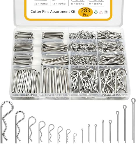 SVLING Cotter Pin Assortment Kit 283 Pcs, 304 Stainless Steel 16 Sizes Cotter Pins Hairpin R Clips for Hitch Pin, Hardware Pins for Automotive Trailer Lawnmower Repairs
