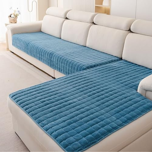 Generisch Weicher Flanell-Sofabezug, Sofa Überzug 1 2 3 4 Sitzer, Couchbezug Sofadecke L Form Ecksofa Couch Überwurfdecke Anti Rutsch für Wohnzimmer Waschbar,Blau,90 * 180cm